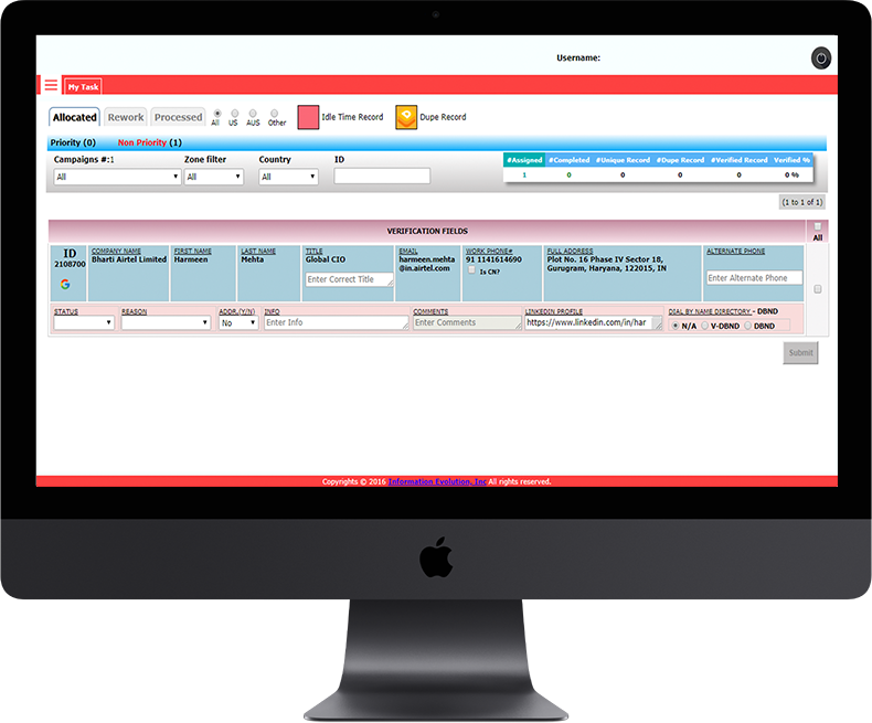 IEI telephone research screen